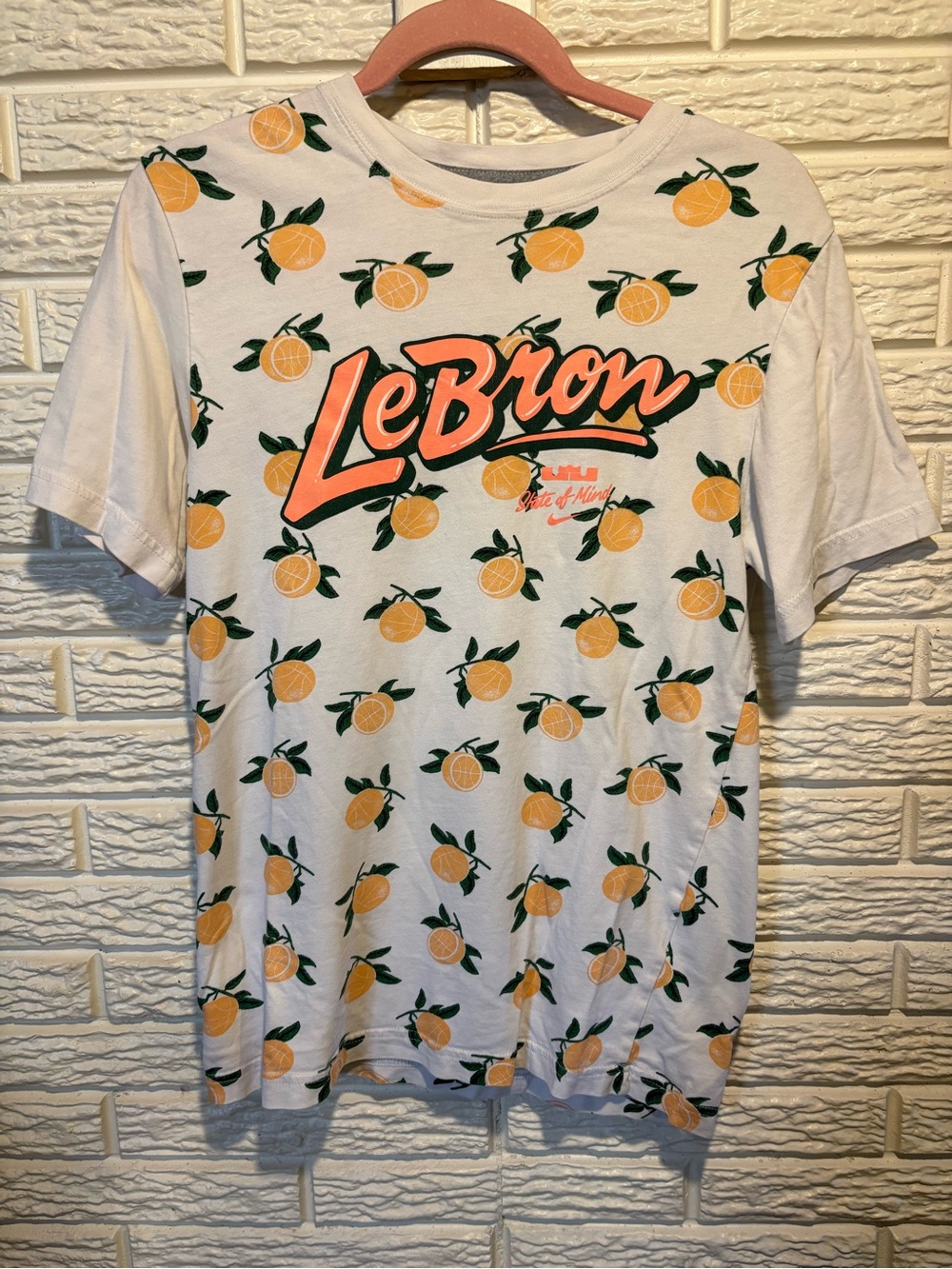 Lebroan White Orange-Print Graphic Men’s T-Shirt